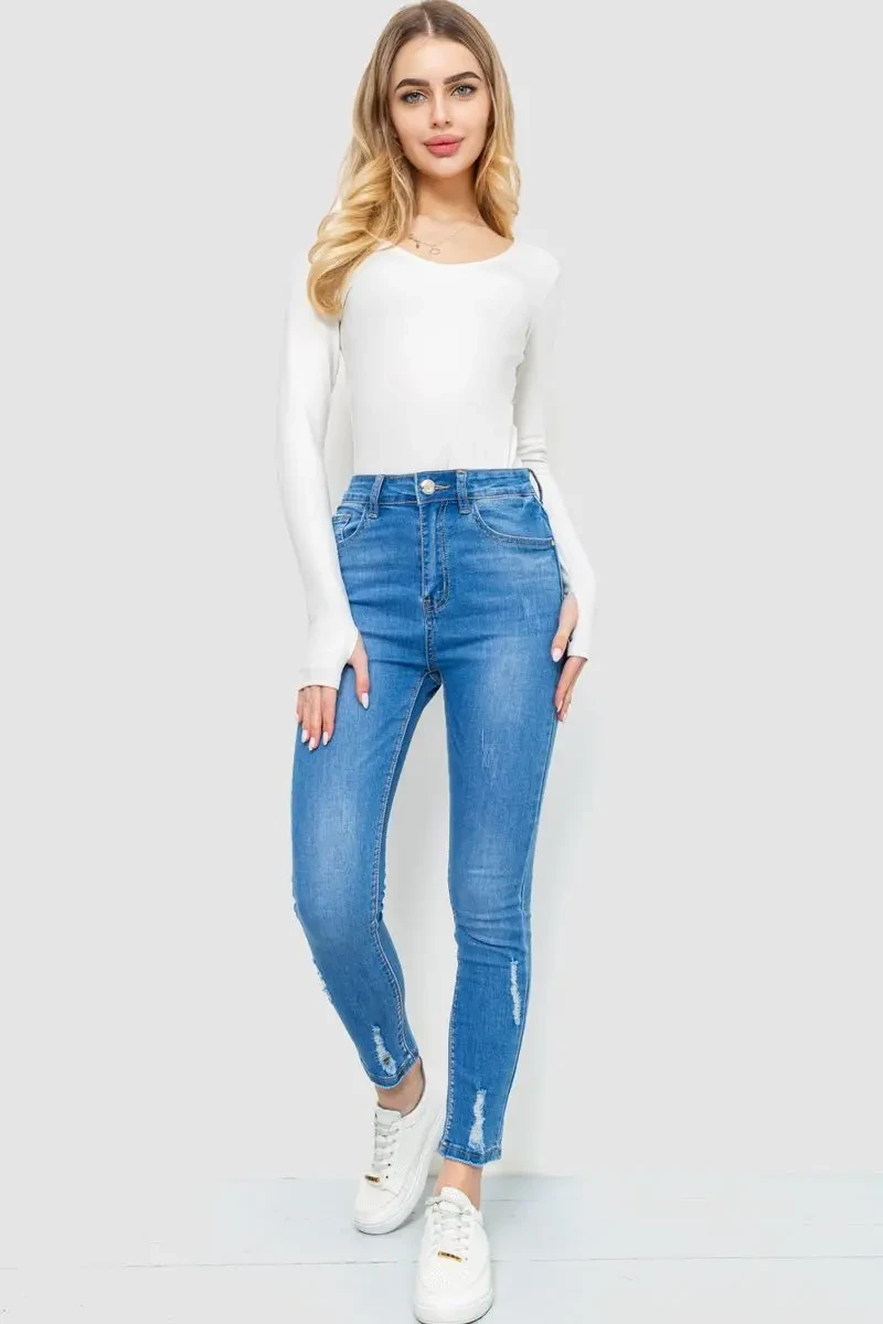 Джинси жіночі з потертостями, колір синій, 214R1532 2