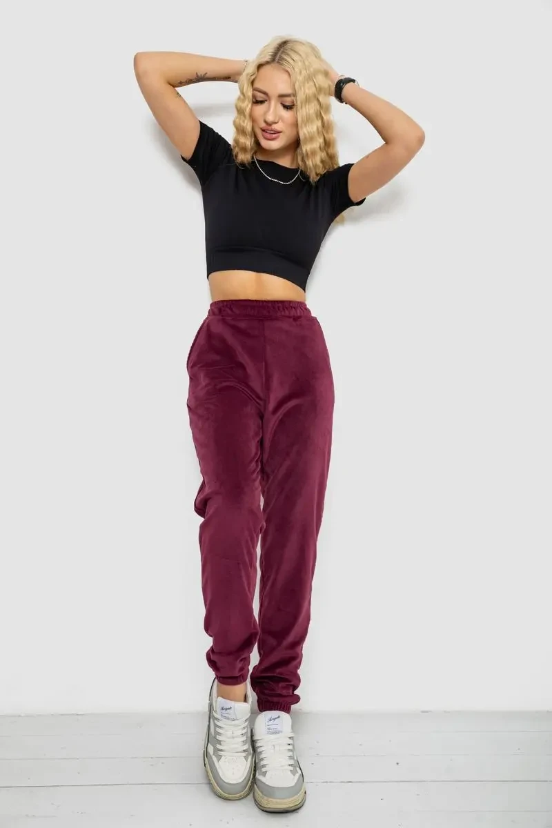 Спортивні штани жіночі велюрові, колір бордовий, 238R58646 2