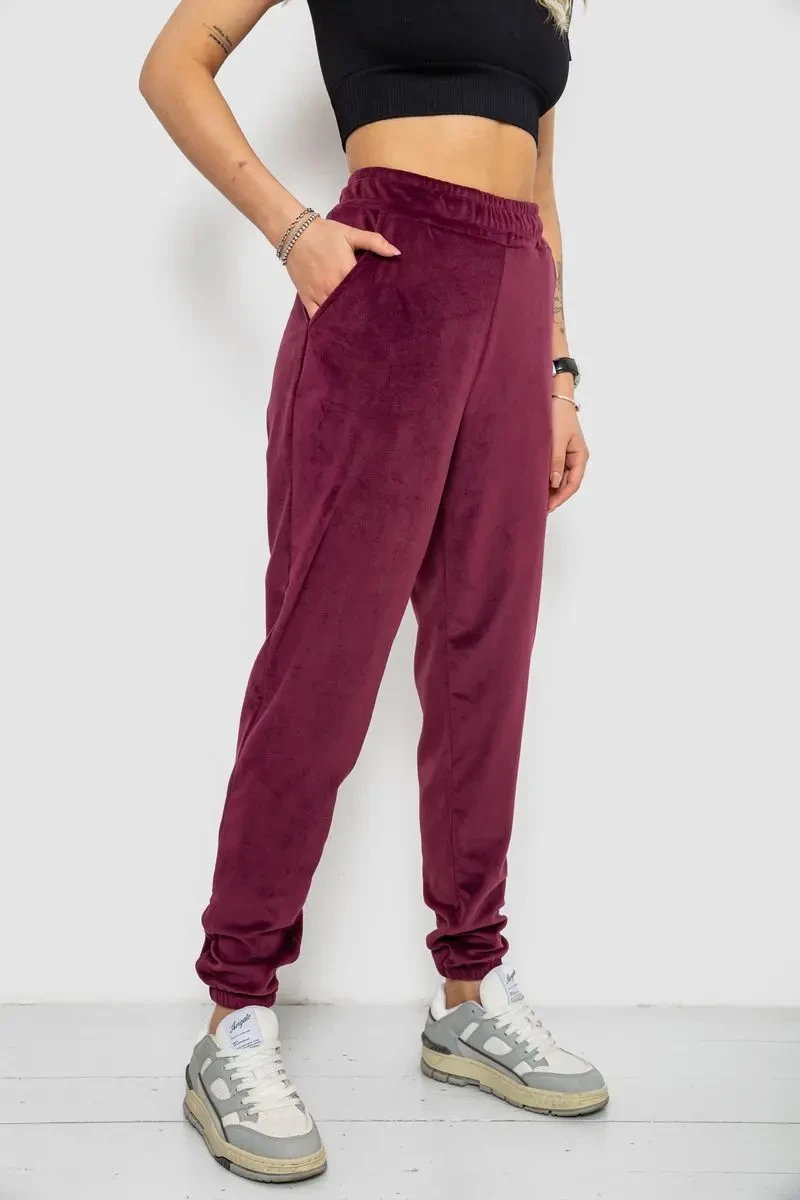 Спортивні штани жіночі велюрові, колір бордовий, 238R58646 3