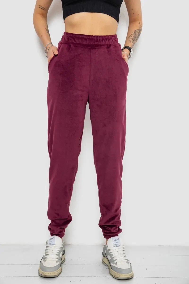 Спортивні штани жіночі велюрові, колір бордовий, 238R58646