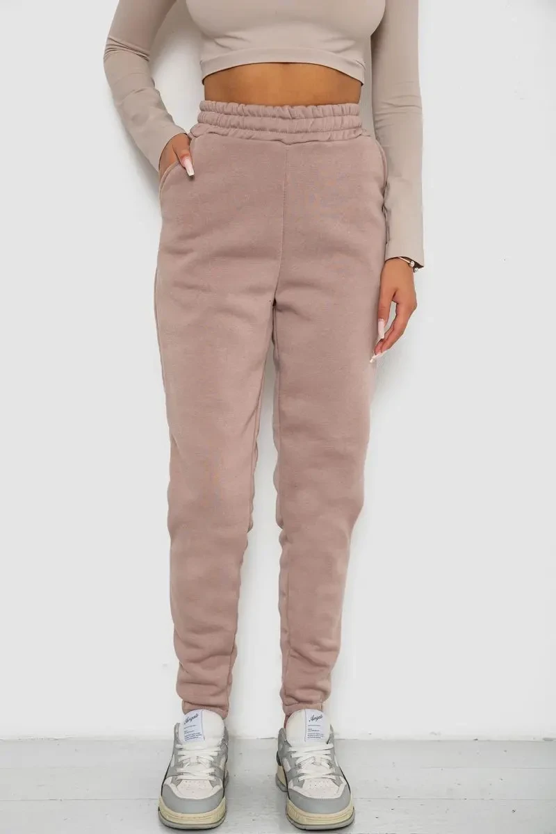 Спортивні штани жіночі на флісі, колір мокко, 238R57013