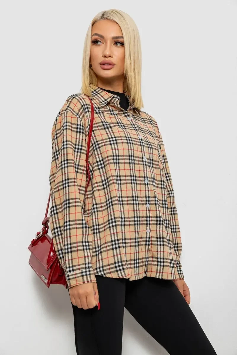 Сорочка жіноча в клітинку, колір бежевий, 244R1070-3 4