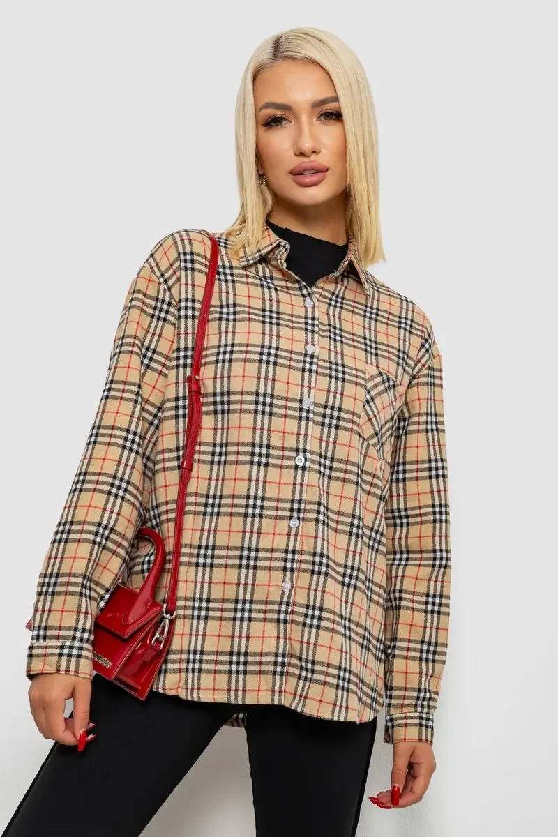 Сорочка жіноча в клітинку, колір бежевий, 244R1070-3