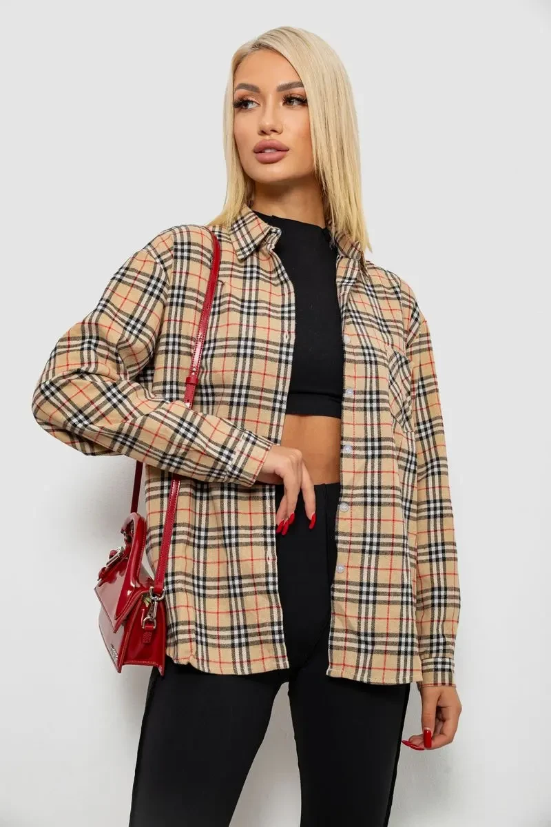 Сорочка жіноча в клітинку, колір бежевий, 244R1070-3 2