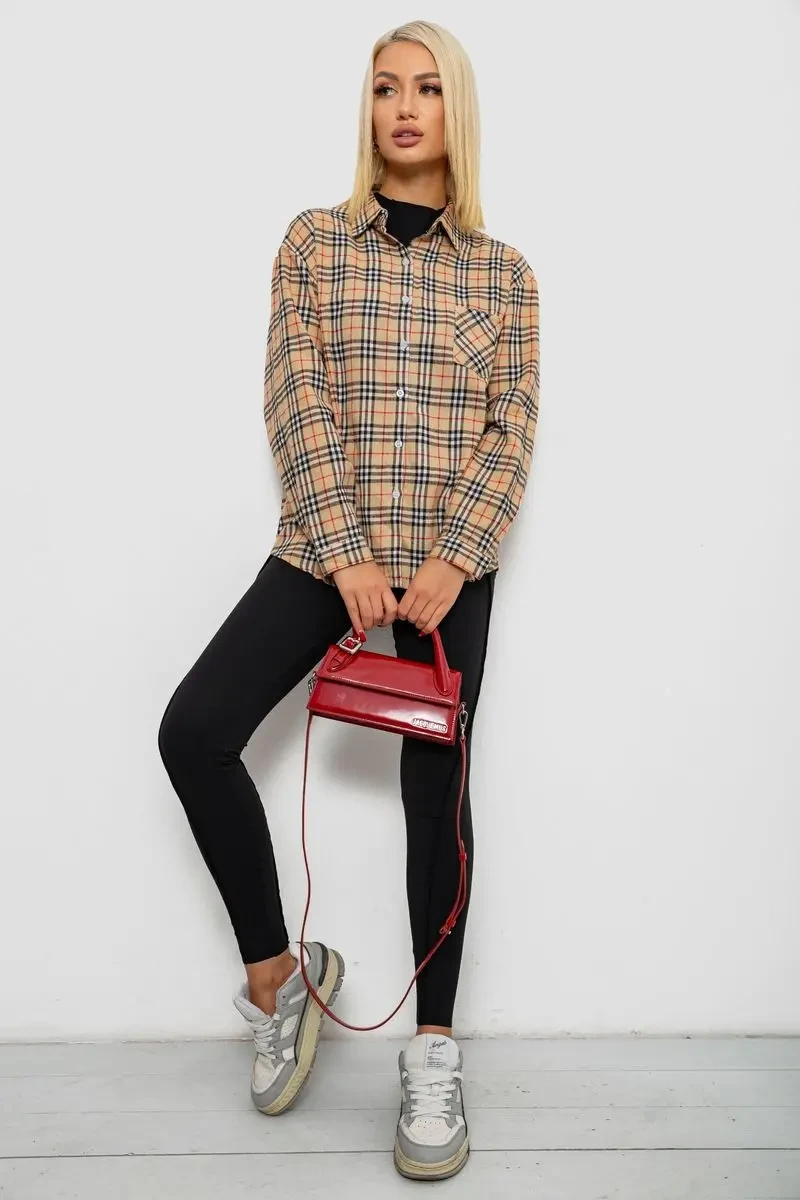 Сорочка жіноча в клітинку, колір бежевий, 244R1070-3 3