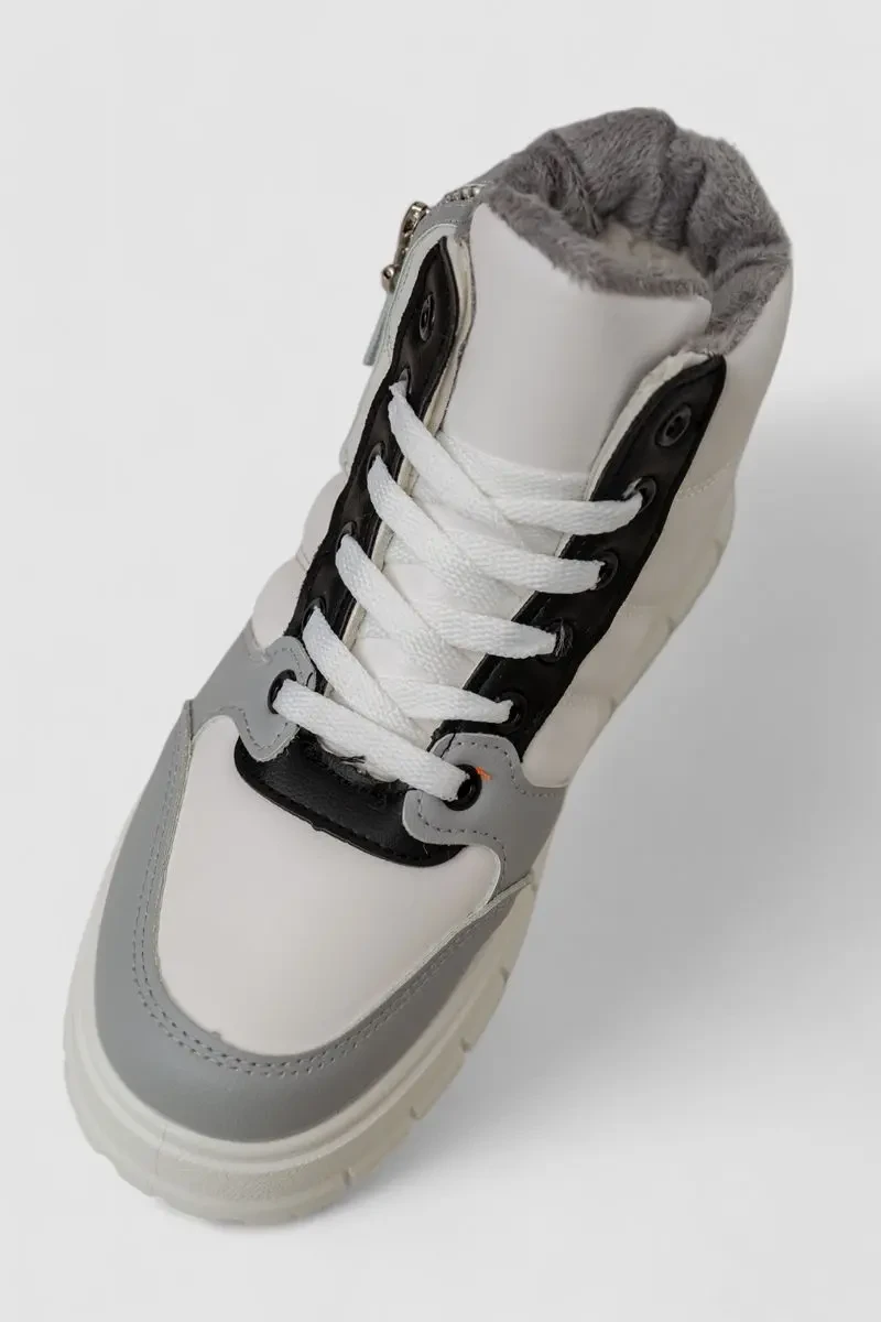 Кросівки жіночі зимові на хутрі, колір біло-сірий, 248RMB06-86-2 2