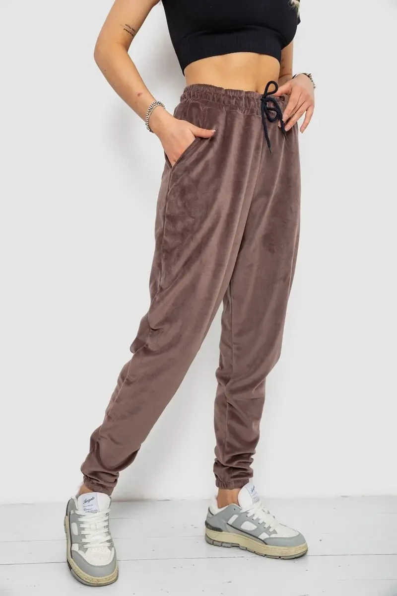 Спортивні штани жіночі велюрові, колір мокко, 238R58646 3