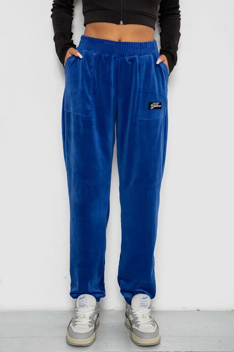 Спортивні штани велюрові жіночі на флісі, колір електрик, 238R58649-1