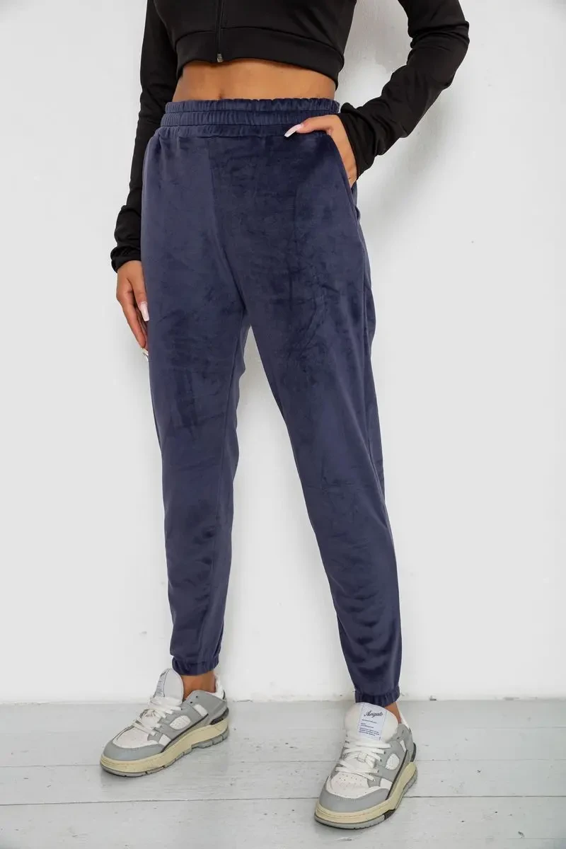 Спортивні штани велюрові жіночі на флісі, колір синій, 238R58648 3