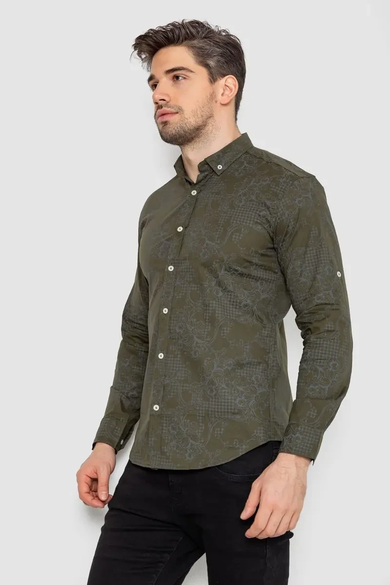 Сорочка чоловіча з принтом, колір хакі, 247R115 3