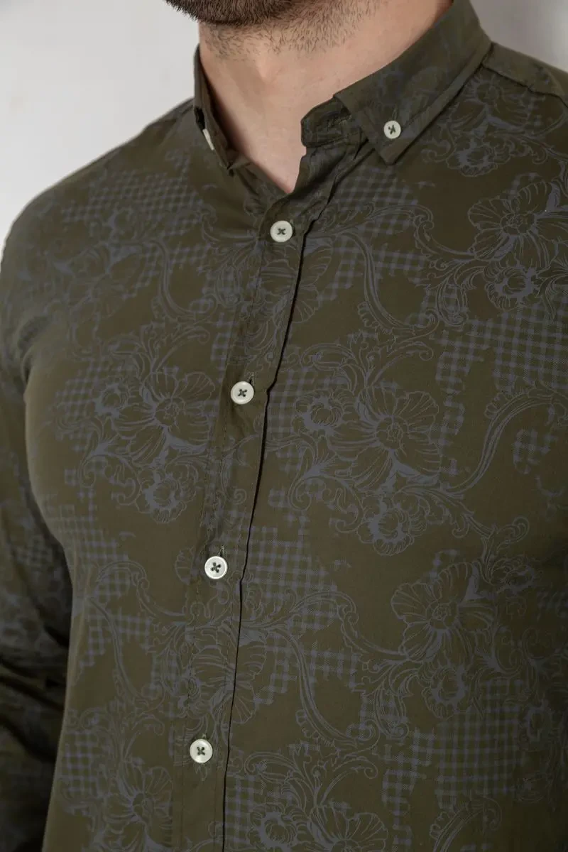 Сорочка чоловіча з принтом, колір хакі, 247R115 5