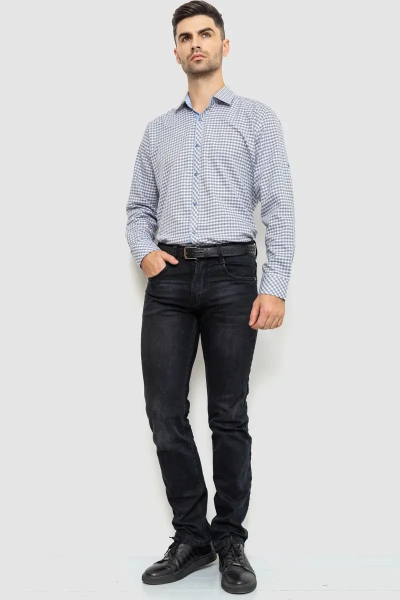 Сорочка чоловіча в клеку байкова, колір сіро-білий, 214R39-33-007 2