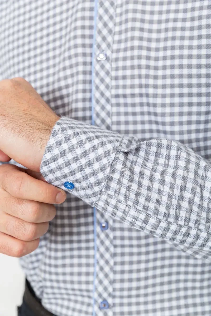 Сорочка чоловіча в клеку байкова, колір сіро-білий, 214R39-33-007 5