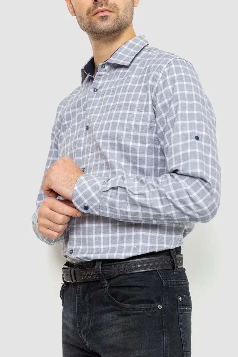 Сорочка чоловіча в клітку, колір сіро-білий, 214R113-35-193 3