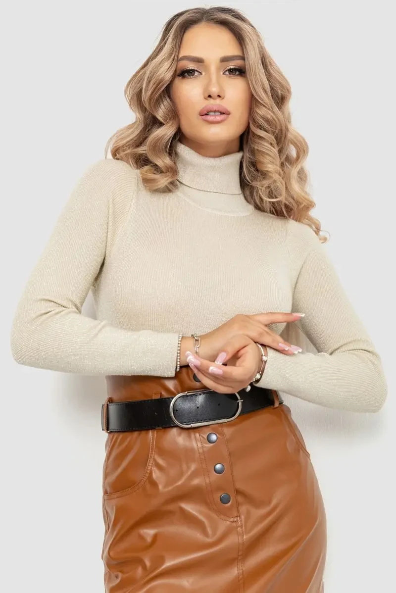 Гольф жіночий трикотажний в рубчик, колір світло-бежевий, 204R057