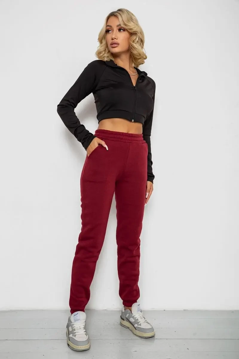 Спортивні штани жіночі на флісі, колір бордовий, 238R58600 2
