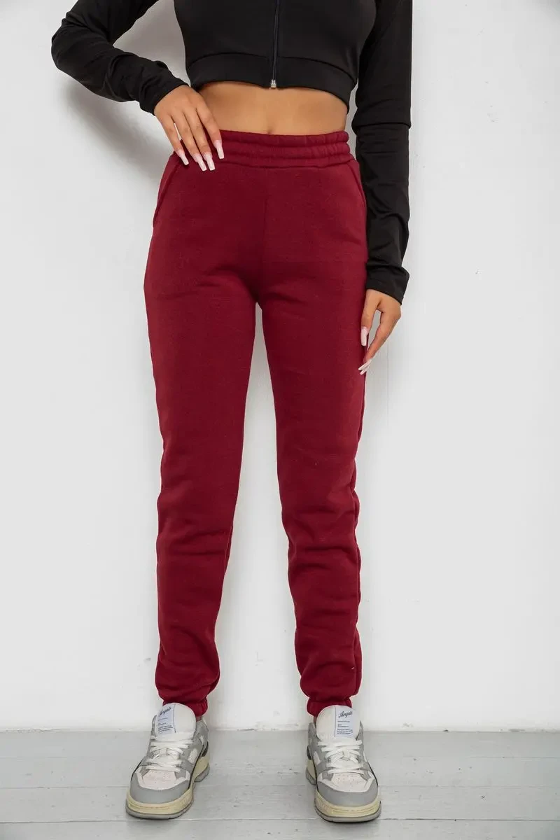 Спортивні штани жіночі на флісі, колір бордовий, 238R58600