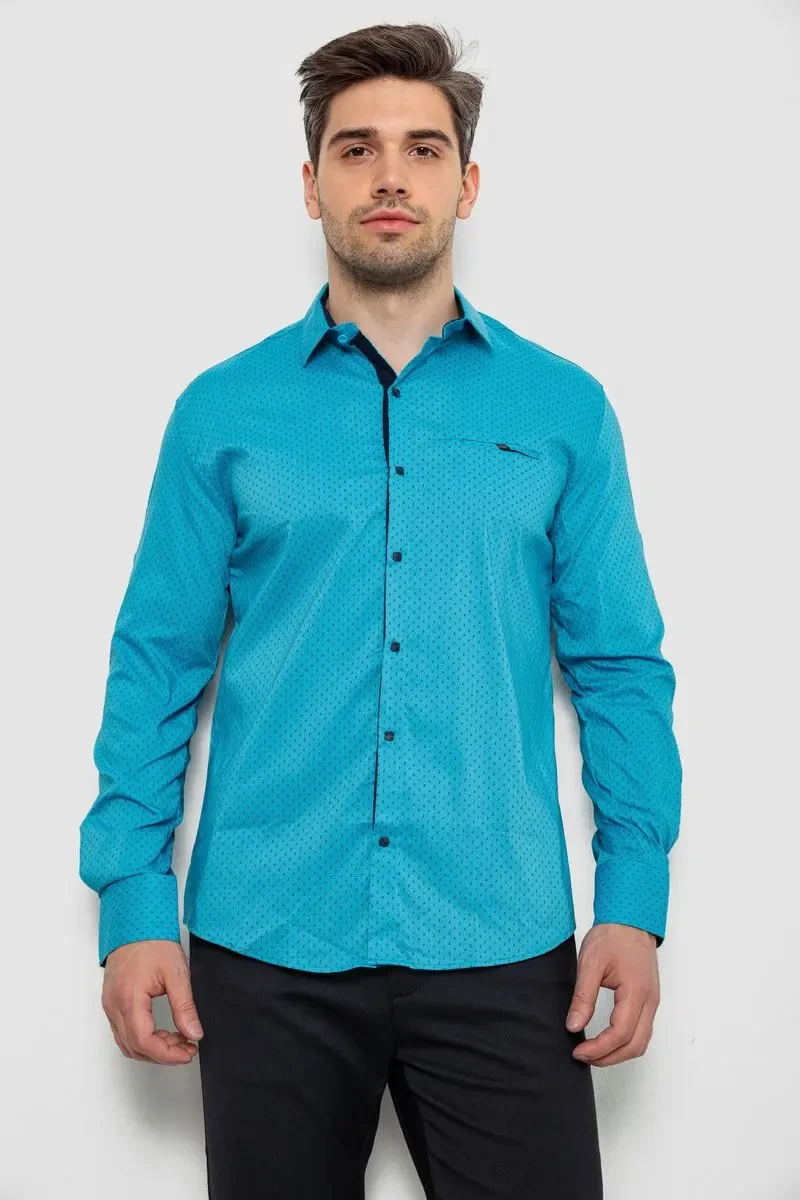 Сорочка чоловіча з принтом, колір бірюзовий, 214R7173 2
