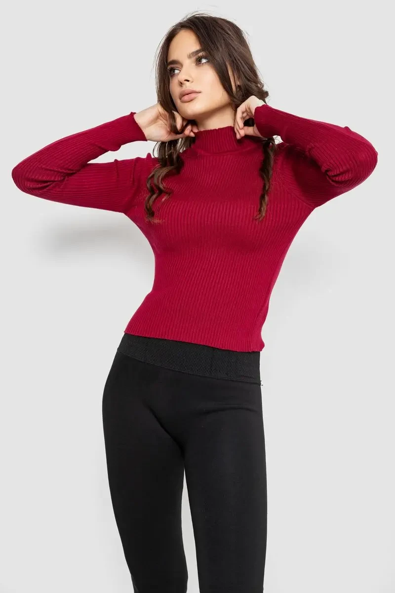 Водолазка жіноча в рубчик, колір бордовий, 214R91306 3