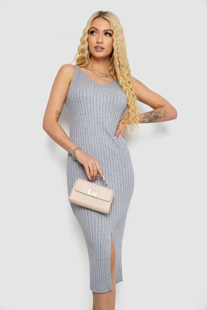 Сукня в'язана однотонна, колір сірий, 244R1795 2