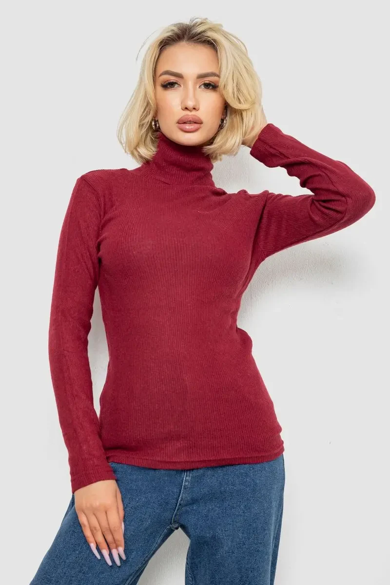 Гольф жіночий однотонний в рубчик, колір бордовий, 238R803