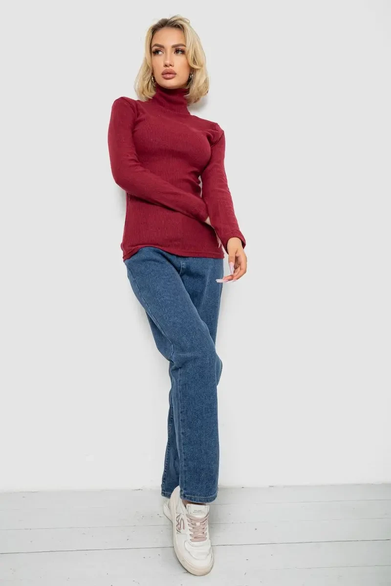 Гольф жіночий однотонний в рубчик, колір бордовий, 238R803 2