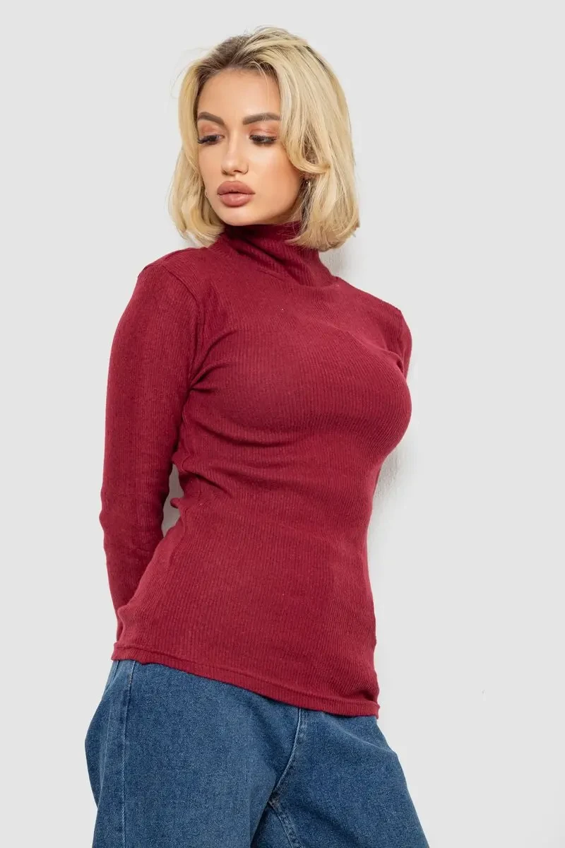 Гольф жіночий однотонний в рубчик, колір бордовий, 238R803 3