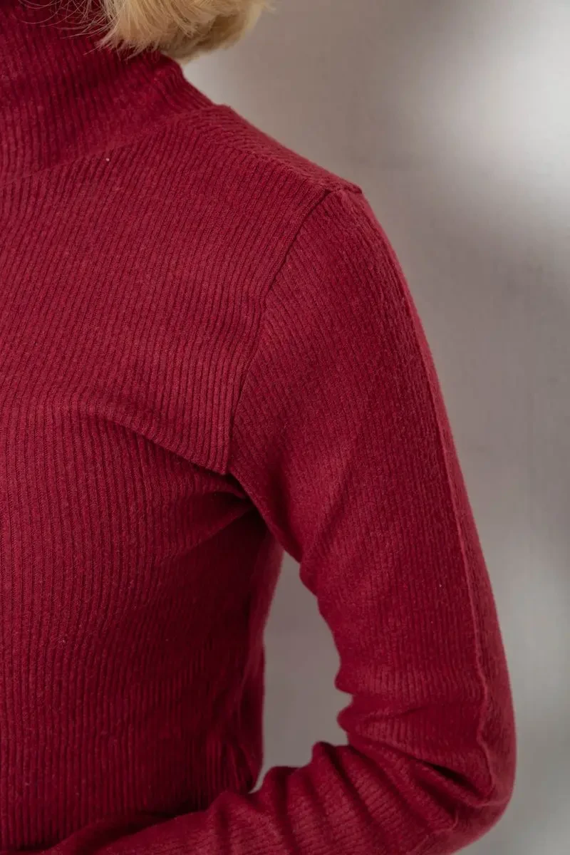 Гольф жіночий однотонний в рубчик, колір бордовий, 238R803 5