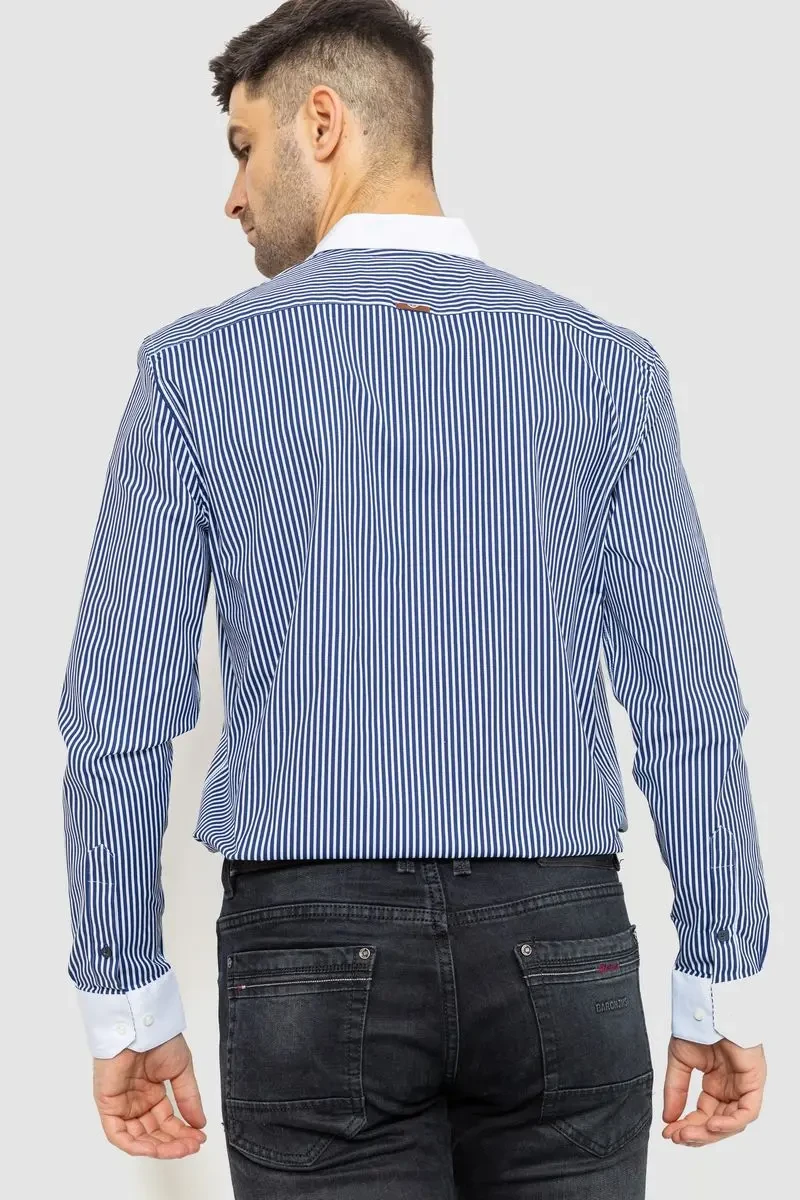 Сорочка чоловіча в смужку, колір біло-синій, 214R35-18-308 4