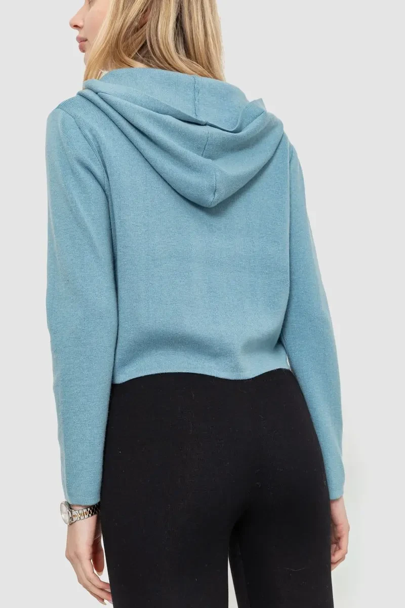 Кофта жіноча на блискавці з капюшоном, колір джинс, 244R008 4