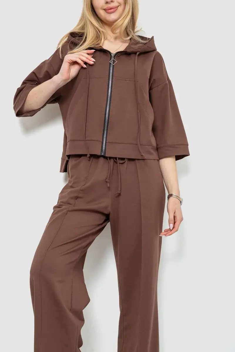 Спорт костюм жіночий двонитка, колір коричневий, 102R5247 2