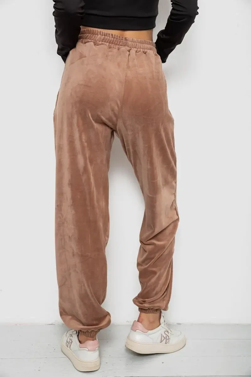 Спортивні штани жіночі велюрові, колір бежевий, 238R58646 4