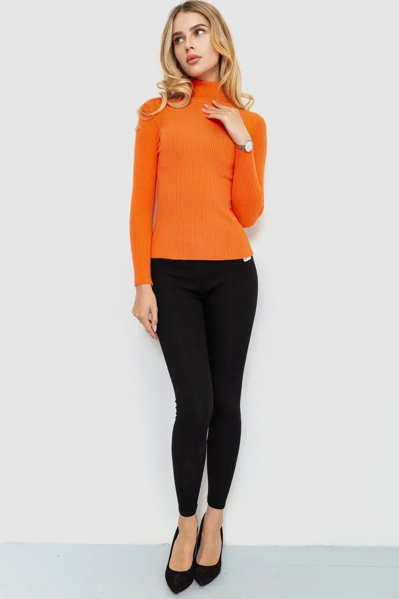Стильний жіночий гольф у рубчик, колір помаранчевий, 204R001 2