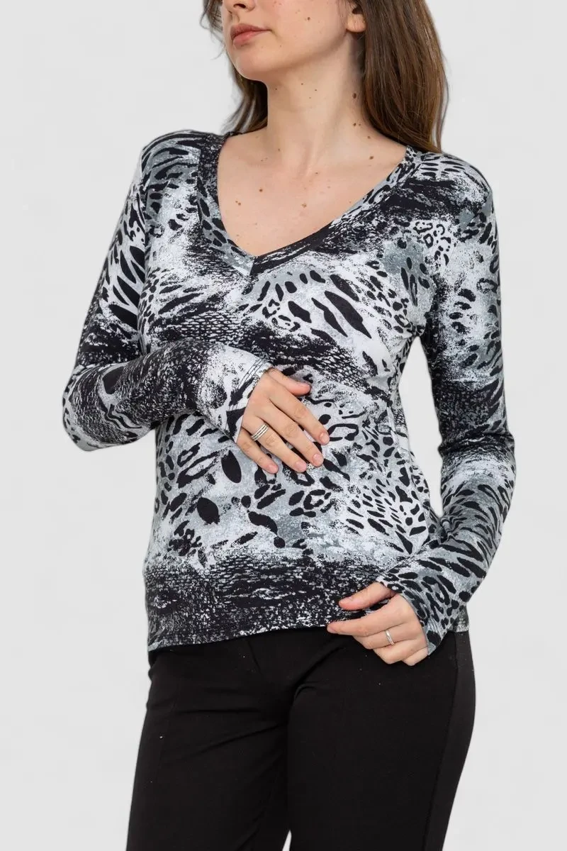 Жіночий лонгслів укорочений, колір сіро-чорний, 186R563 3