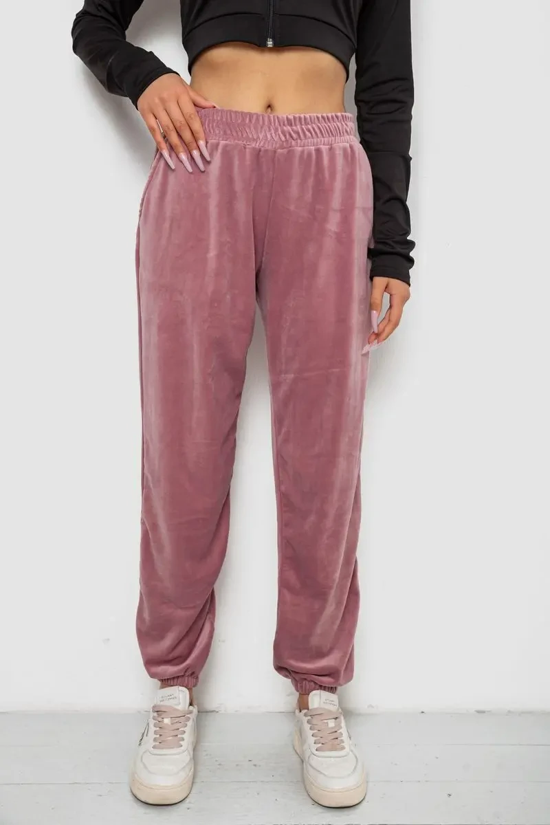 Спортивні штани жіночі велюрові, колір пудровий, 238R58646