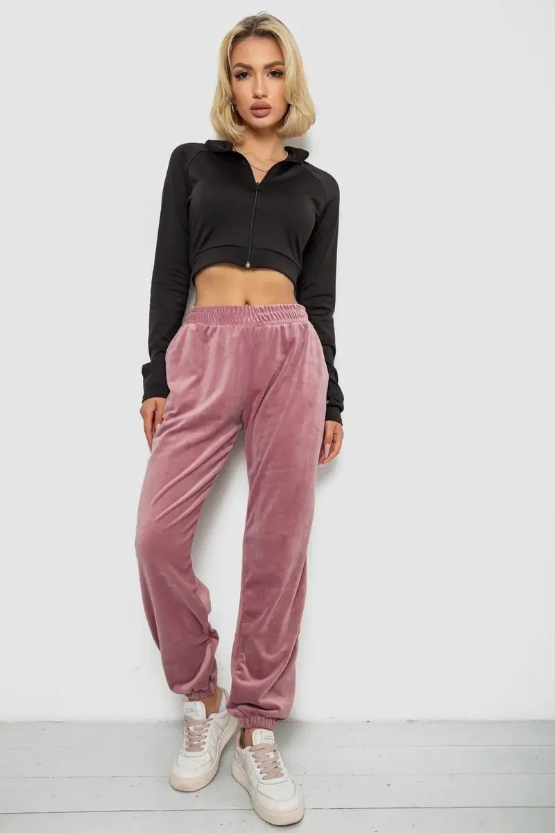 Спортивні штани жіночі велюрові, колір пудровий, 238R58646 2