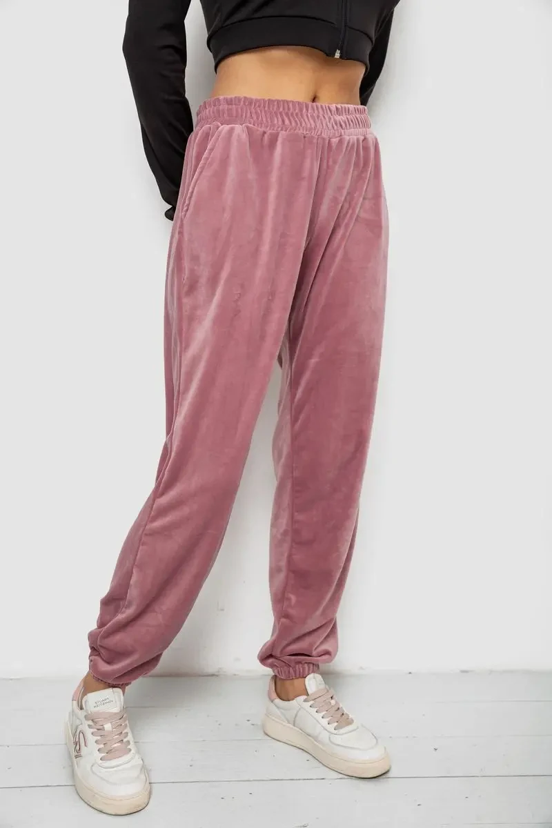 Спортивні штани жіночі велюрові, колір пудровий, 238R58646 3
