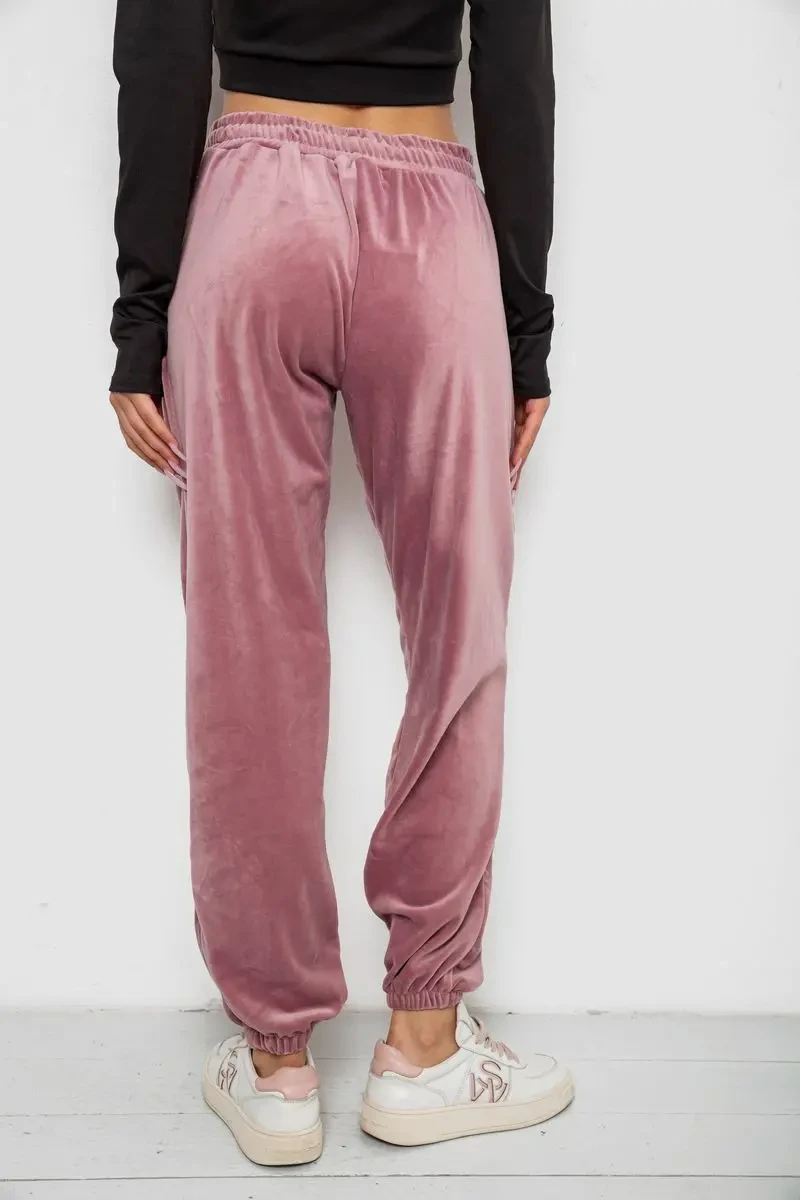 Спортивні штани жіночі велюрові, колір пудровий, 238R58646 4