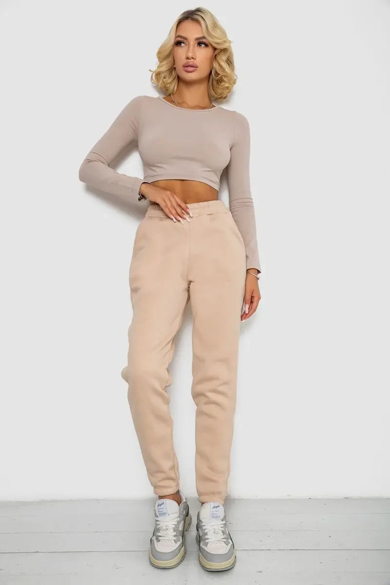 Спортивні штани жіночі на флісі, колір світло-бежевий, 238R57013 2