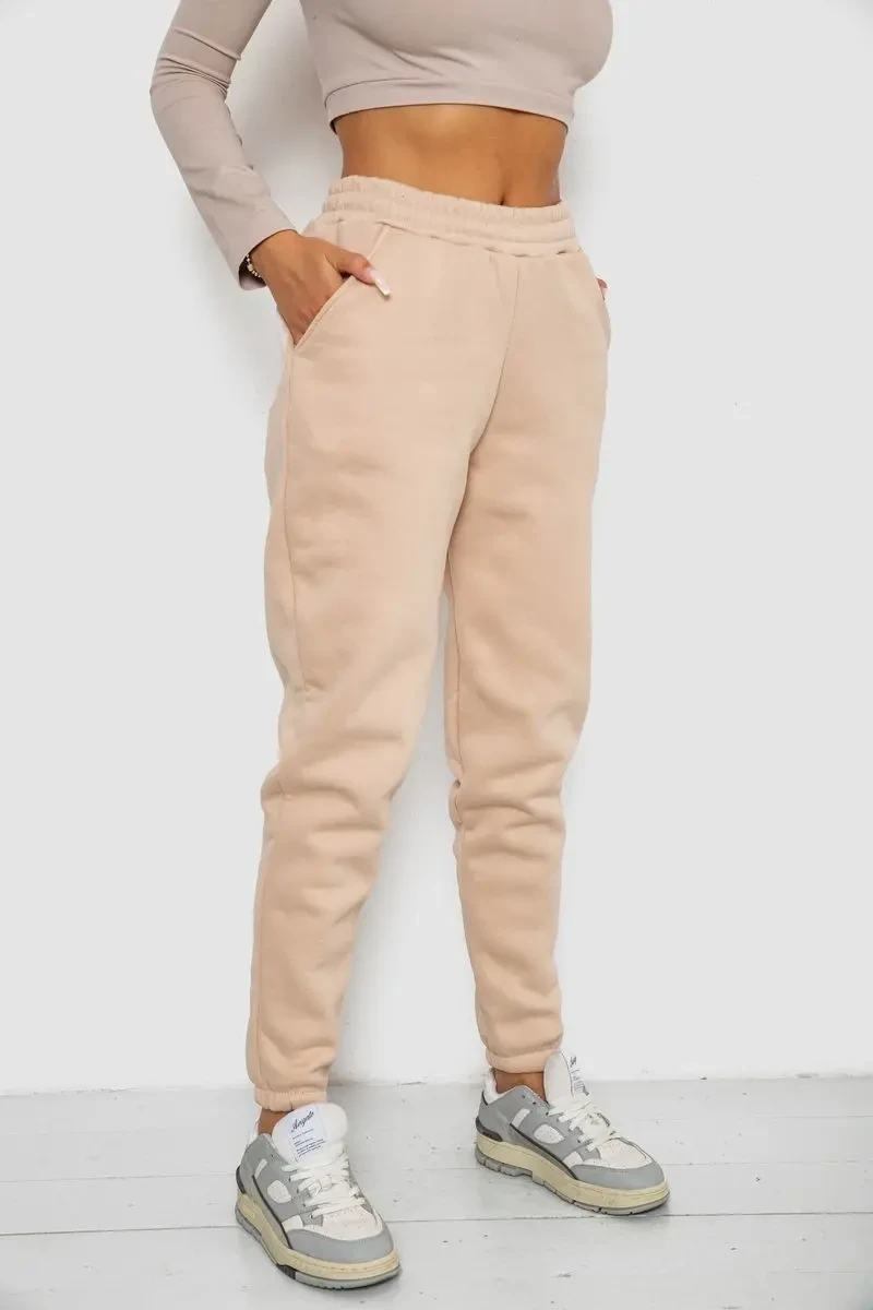 Спортивні штани жіночі на флісі, колір світло-бежевий, 238R57013 3