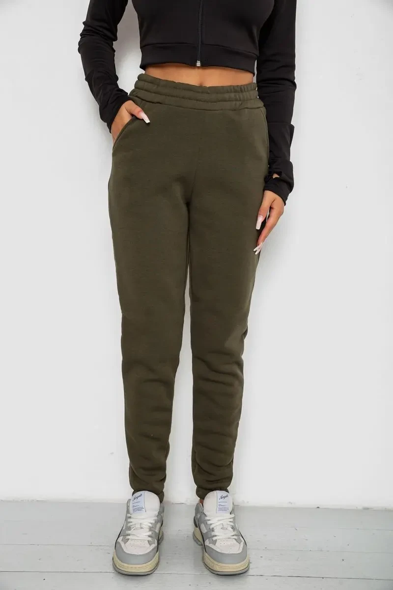 Спортивні штани жіночі на флісі, колір хакі, 238R57013