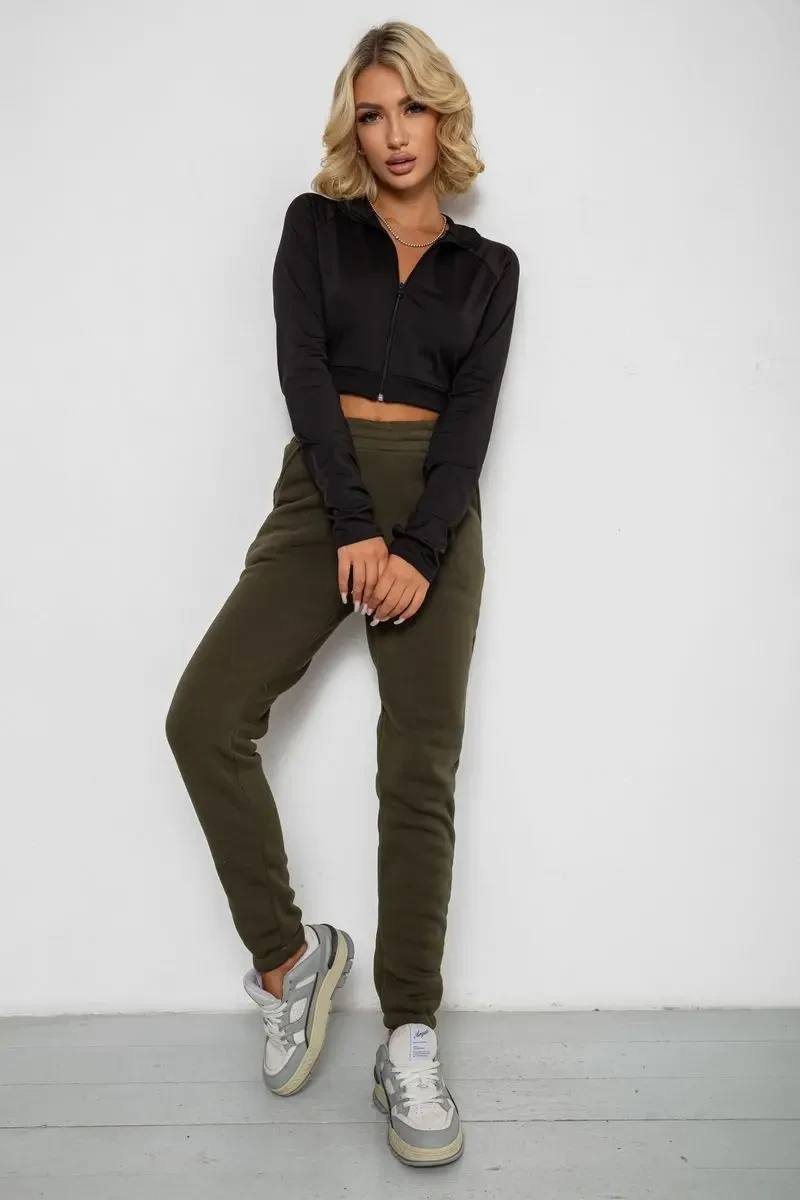 Спортивні штани жіночі на флісі, колір хакі, 238R57013 2