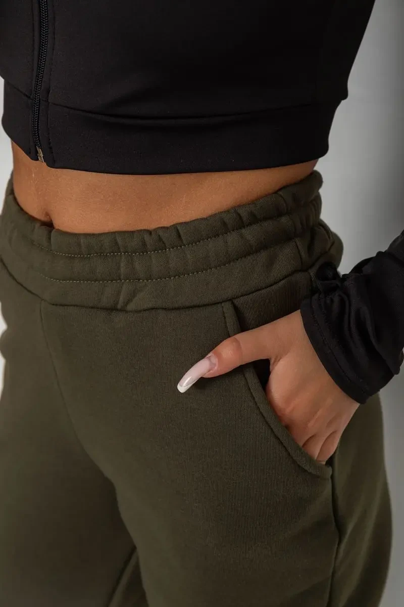 Спортивні штани жіночі на флісі, колір хакі, 238R57013 5