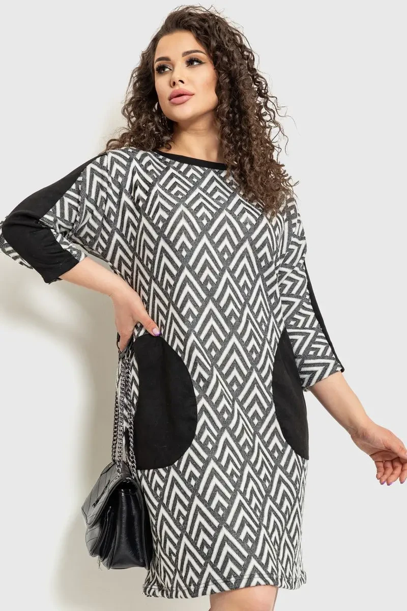 Сукня класична, колір чорно-білий, 183R701 2