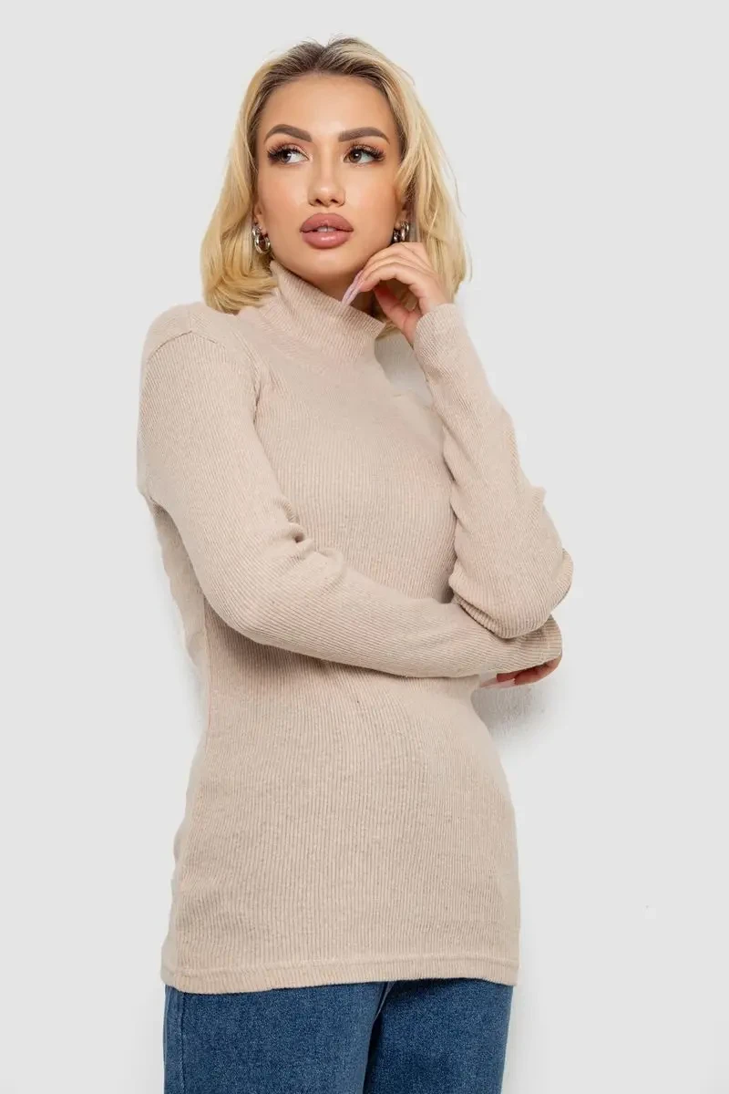 Гольф жіночий однотонний в рубчик, колір бежевий, 238R803 3