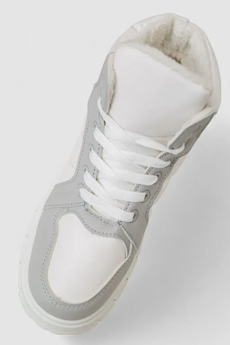 Кросівки жіночі зимові на хутрі, колір сіро-білий, 248RMB02 2