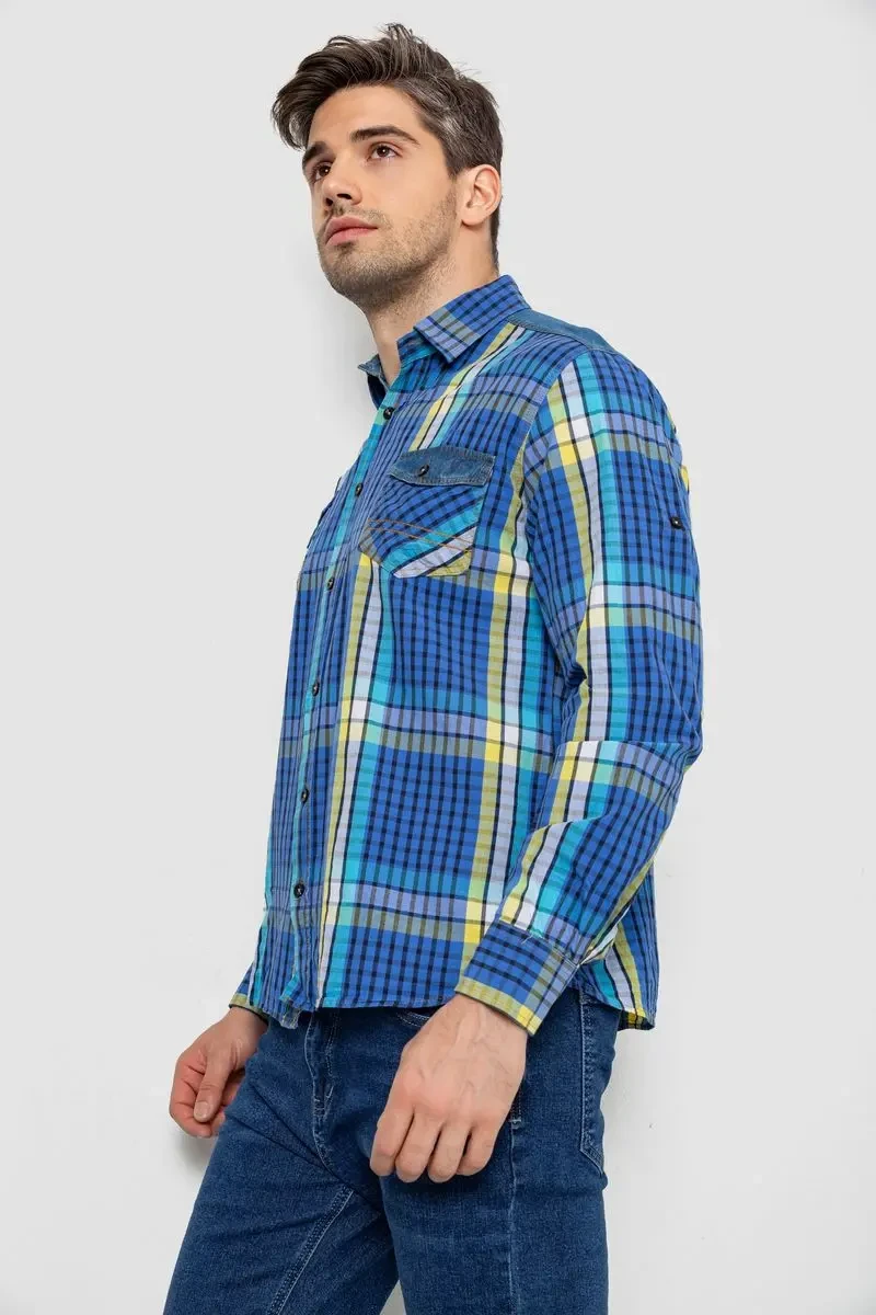 Сорочка чоловіча в клітинку, колір синій, 214R0743-1 3