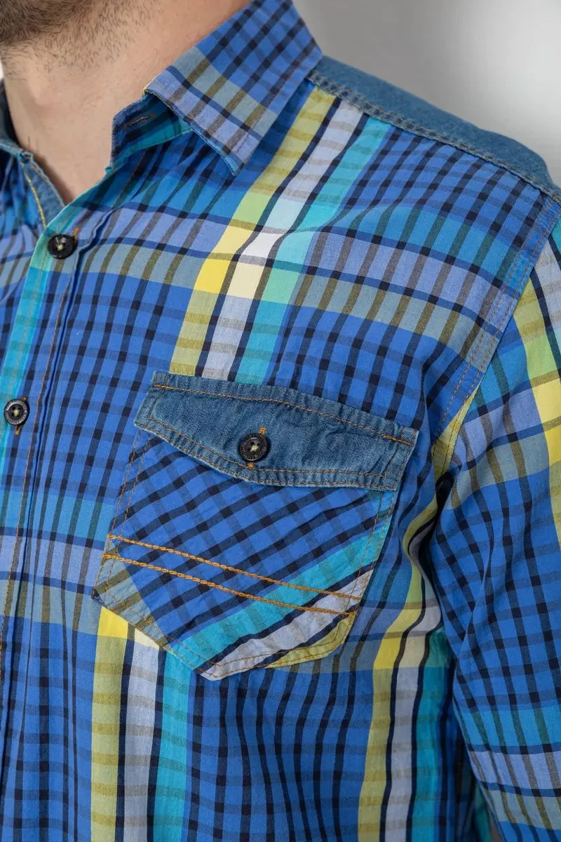 Сорочка чоловіча в клітинку, колір синій, 214R0743-1 5