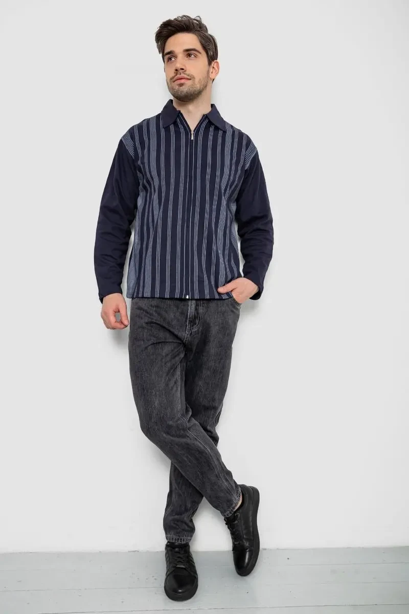 Кофта чоловіча на блискавці в смужку, колір темно-синій, 238R123 2