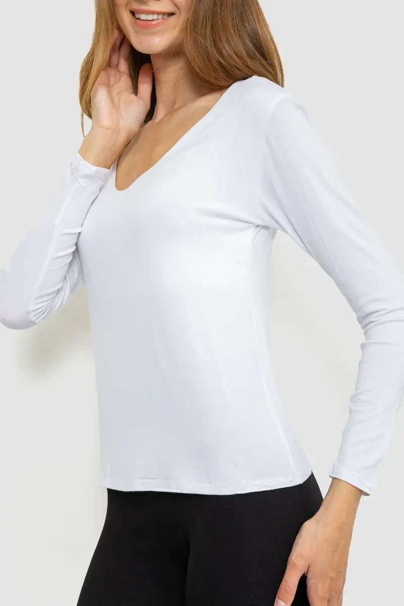 Тонкий жіночий лонгслів, колір білий, 186R128 3